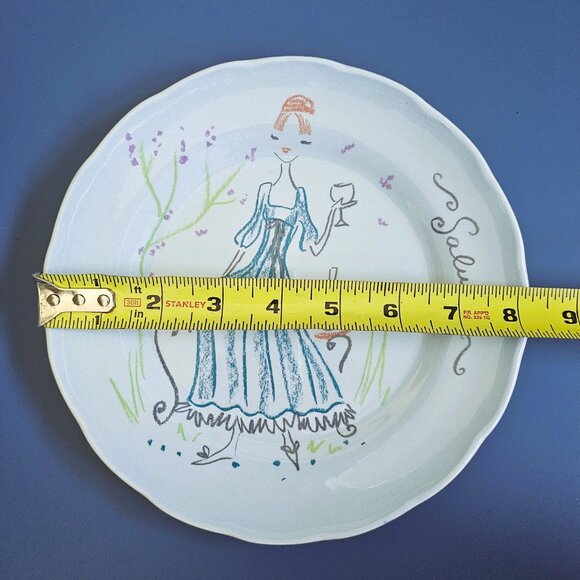 Anthropologie "Salute" Salad Plate 8 1/8 hand-drawn illustration - Picture 4 of 6